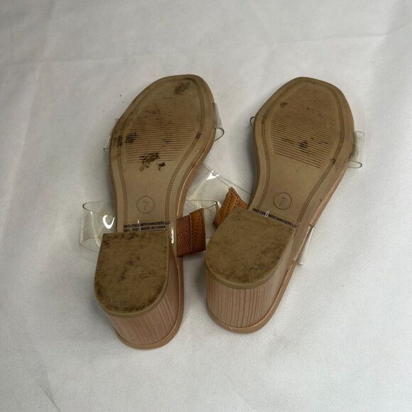 Ophelia Roe Nude Clear Straps Slip On Low Chunky Heel Sandal Size 7 - Picture 6 of 7